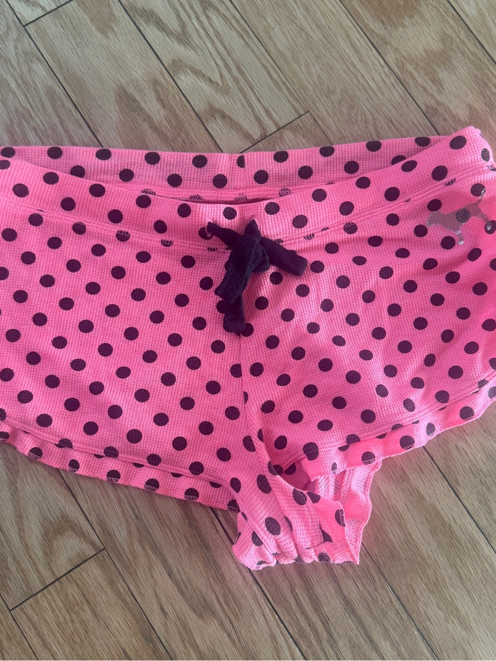PINK Polka Dot Waffle-Knit Lounge Shorts in Hot Pink and Black